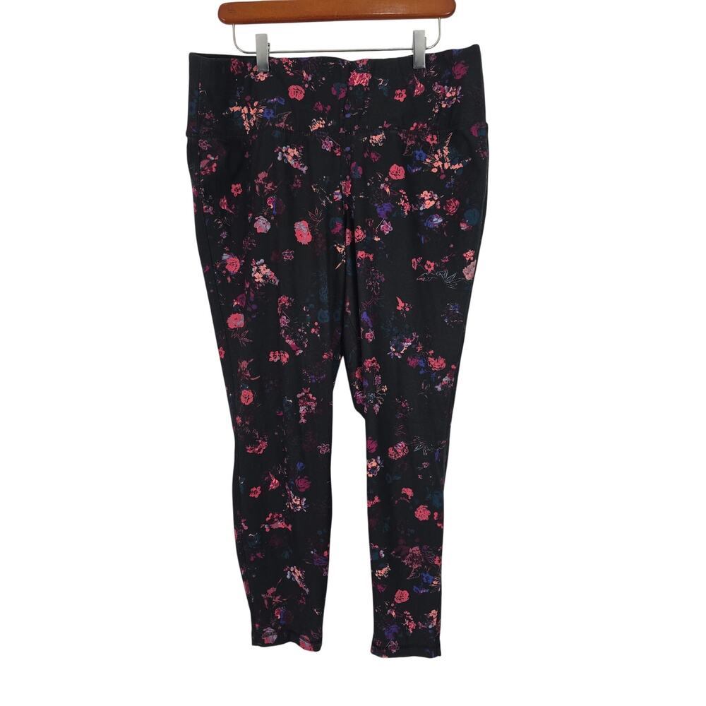 Lane Bryant Livi Athletic Leggings 18/20 Womens Plus Size‎ Black Floral Pull On